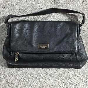 Kate Spade Black Leather Shoulder Bag Front Zip Pocket